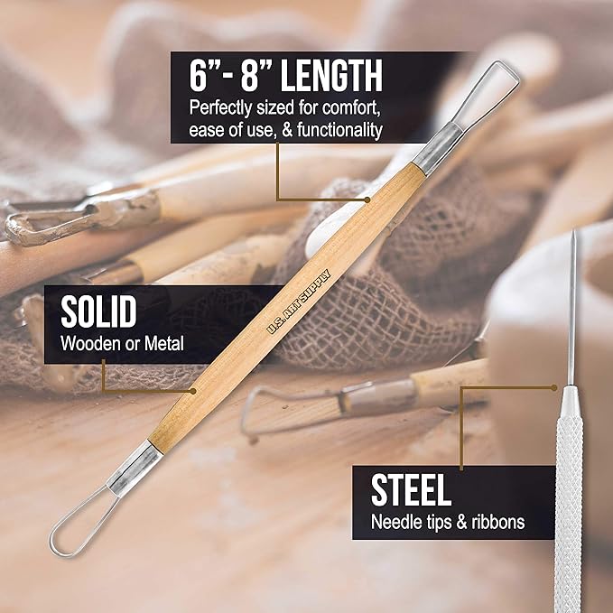 U.S. Art Supply Pottery & Clay Tools Sets (26-Piece) - 12 and 14-Piece Set Include Pottery Tools, Canvas Case for Sculpting, Ceramics, and Easy Storage & Transport