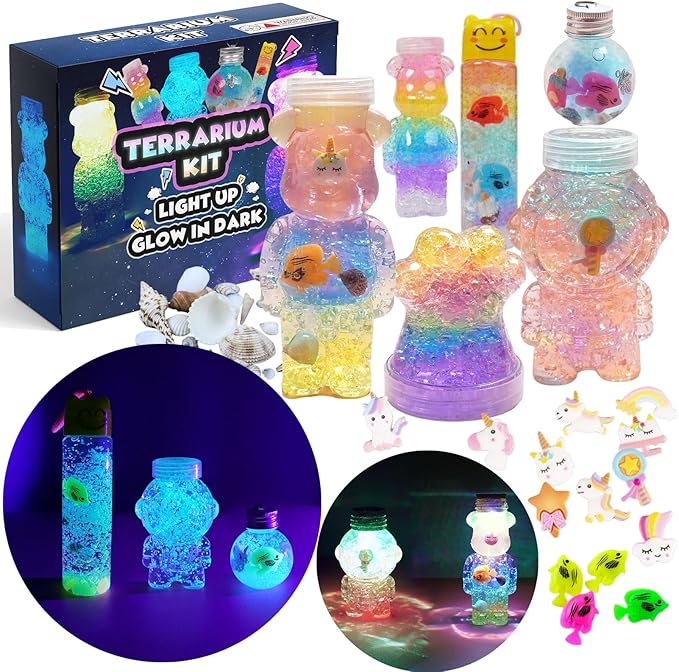 Suxkbo 5 PCS Terrarium Crafts Kit for Kids,Glow in Dark Unicorn Birthday Gifts Toys for Girls Kids Arts and Crafts Ages 5 6 7 8 9 10 Year Old for Girls Boys