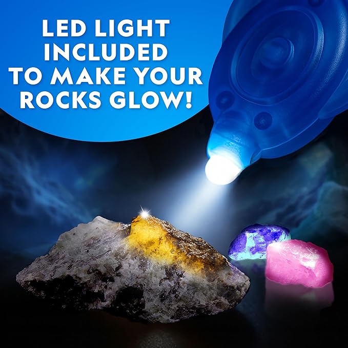 National Geographic Glow in The Dark Dig Kit - Excavate 6 Glow in The Dark Rocks & Dinosaurs from a Glowing Brick, Rock Collection, Science Kits for Kids, Rock Kit for Kids, STEM Kits, Dinosaur Toys