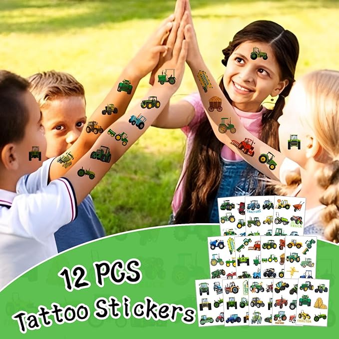 98 PCS Tractor Party Favors Tractor Theme Birthday Party Supplies Decorations Tractor Rubber Bracelet Tattoos Keychains Button Pin Tractor Stickers for Boys Girls Farm Tractor Birthday Theme Party