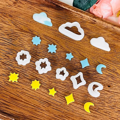 Xaekicr 6 PCS Sky Theme Polymer Clay Cutters Set – Cloud Moon Star Shapes Clay Cutters for Polymer Clay Molds, Jewelry DIY Clay Tools
