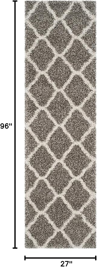 SAFAVIEH Hudson Shag Collection Runner Rug - 2'3" x 8', Grey & Ivory, Moroccan Trellis Design, Non-Shedding & Easy Care, 2-inch Thick Ideal for High Traffic Areas in Living Room, Bedroom (SGH283B)