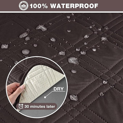 TAOCOCO 100% Waterproof Oversized Loveseat Recliner Cover, Non Slip Split Loveseat Covers for Reclining Loveseat with Elastic Straps for Kids Pets(Oversized 2 Seater, Coffee)