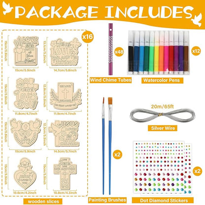 gisgfim 16 Pack Jesus Loves Me Crafts for Kids Wooden Religious Wind Chime Crafts Kits Make Your Own Christian Crafts Wooden DIY Arts for Party School Classroom Decorations Supplies Birthday Favors