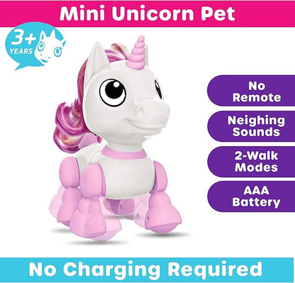 Power Your Fun Unicorn Robo Pets Toys 2pk - Unicorns Gifts for Girls and Kids (1) Unicorn STEM Toy Robot Interactive Hand Gestures or Remote Control to Move and (1) Mini Unicorn Automated Smart Robot