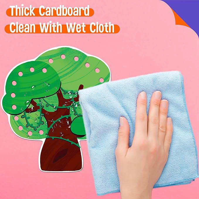 9 Pieces Lacing Cards, Double Sided Sewing Cards in 9 Jungle Animals with 9 Colorful Laces, Imagination Development Lacing Toys Games Educational and Learning Activity for Preschoolers, Kids