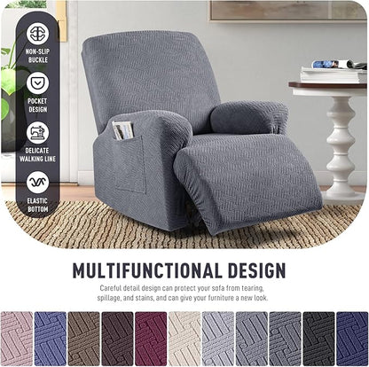 KinCam Recliner Covers, Stretch Reclining Chair Covers, Recliner Sofa Slipcovers Stripe Jacquard Recliner Couch Covers Furniture Protector Covers for Pet Kid (1 Seater, Dark Gray)