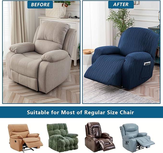Recliner Cover Stretch Soft Couch Cover for Dogs, Sofa Slipcover for Recliner Couch Leakproof Furniture Protector for Kids, Pets (Navy)