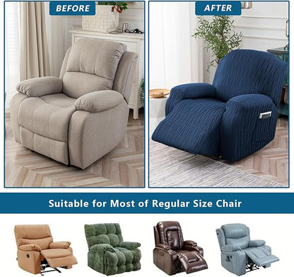 Recliner Cover Stretch Soft Couch Cover for Dogs, Sofa Slipcover for Recliner Couch Leakproof Furniture Protector for Kids, Pets (Navy)
