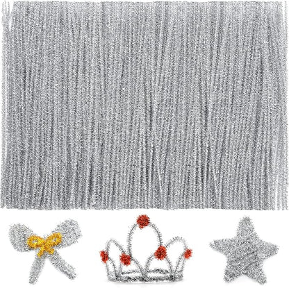 IOOLEEM 200pcs Silver Glitter Pipe Cleaners, Glitter Chenille Stems, Pipe Cleaners for Crafts, Pipe Cleaner Crafts, Art and Craft Supplies, Christmas Pipe Cleaners.