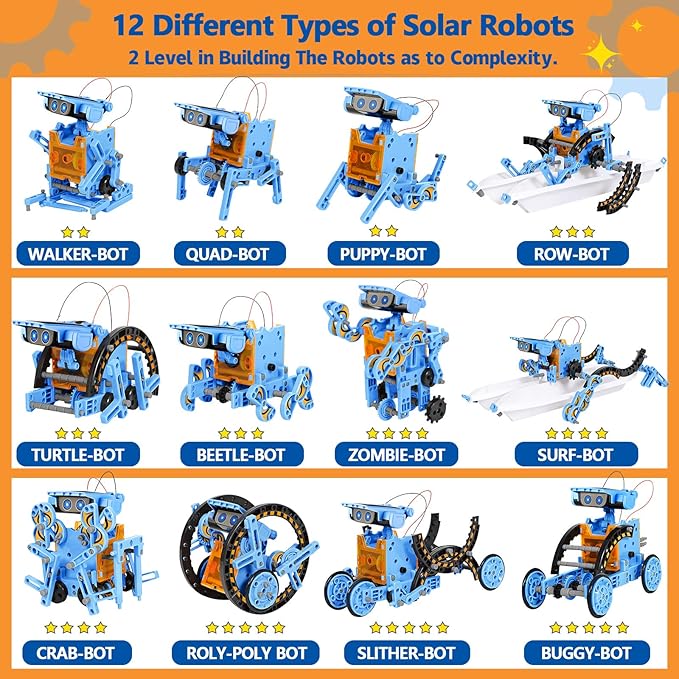 Sillbird STEM 12in1 Solar Robot Toys for Ages 8-13, Solar and Cell Powered Dual Drive Motor DIY Building Science Educational Kit, Gift for Kids 8 9 10 11 12 13 Years Old