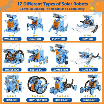 Sillbird STEM 12in1 Solar Robot Toys for Ages 8-13, Solar and Cell Powered Dual Drive Motor DIY Building Science Educational Kit, Gift for Kids 8 9 10 11 12 13 Years Old