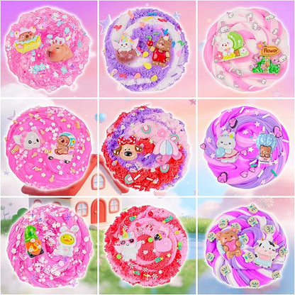 12 Pack Slimes, Pink Slime Kids, Clear Butter Cloud Slime kit for Girls Ages 8-12, for Kids Slime Party Favors Goodie Bag Easter Basket Stuffers, 4 5 6 7 8 9 10 Year Old Girl Birthday Gift Cute Stuff
