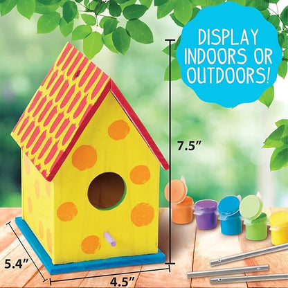 Made By Me Build & Paint Your Own Wooden Bird House Horizon Group USA, DIY Birdhouse Making Kit, Includes Paints, Brushes, Glue & Wind Chimes, Multicolor (46090F)