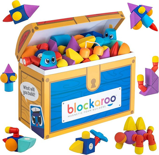 Magnetic Foam Blocks – STEM Preschool Toys for Children, Toddlers, Boys and Girls, The Ultimate Bath Toy – 100 Piece Set with Toy Chest, Bath Building Blocks, Engineering Toys for Kids 3-6