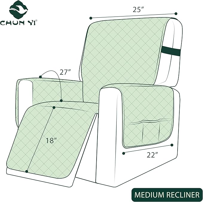 CHUN YI Recliner Chair Cover, Non-Slip Recliner Covers That Stay in Place, Washable Lazy Boy Recliner Covers with Pockets, Water Resistant Recliner Slipcover for Pets (Chocolate, Small Recliner)
