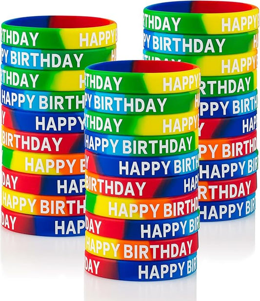 Happy Birthday Rubber Bracelets Birthday Silicone Stretch Wristbands for Kids Classroom Students Birthday Party Supplies Happy Birthday Gifts Bracelets Bulk From Teacher