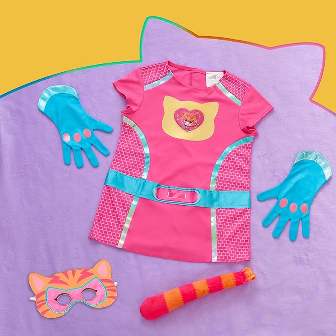Disney Junior SuperKitties Ginny Dress Up Costume Set, 5-Piece Superhero Role Play Outfit with Mask, Gloves & Tail, Size 4–6X, Kids Ages 3 and Up by Just Play, Kids Toys for Ages 3 Up by Just Play