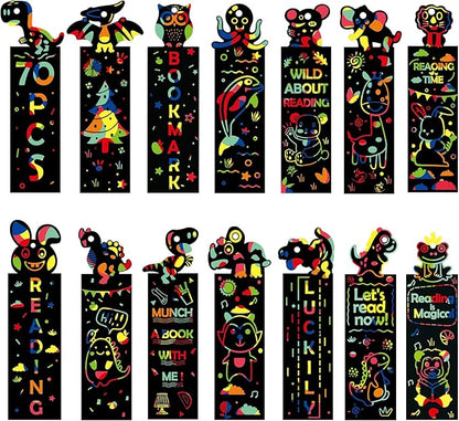 ZMLM Animal Scratch Bookmark for Kids: 70 Pcs 14 Style Magic Scratch Rainbow Bookmarks Making Kit for Girl Boy Party Favor Classroom Activity DIY Scratch Paper Art Craft Bulk for Birthday Christmas