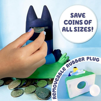Bluey Paint Your Own Bank, Includes 6 Paints, Stickers, Vinyl Bank, Piggy Bank for Kids, Themed Piggy Bank, Great Gift Birthday Party, Toy Figures, Paintable Bluey Toys, Bluey Toys for Toddlers 1-3