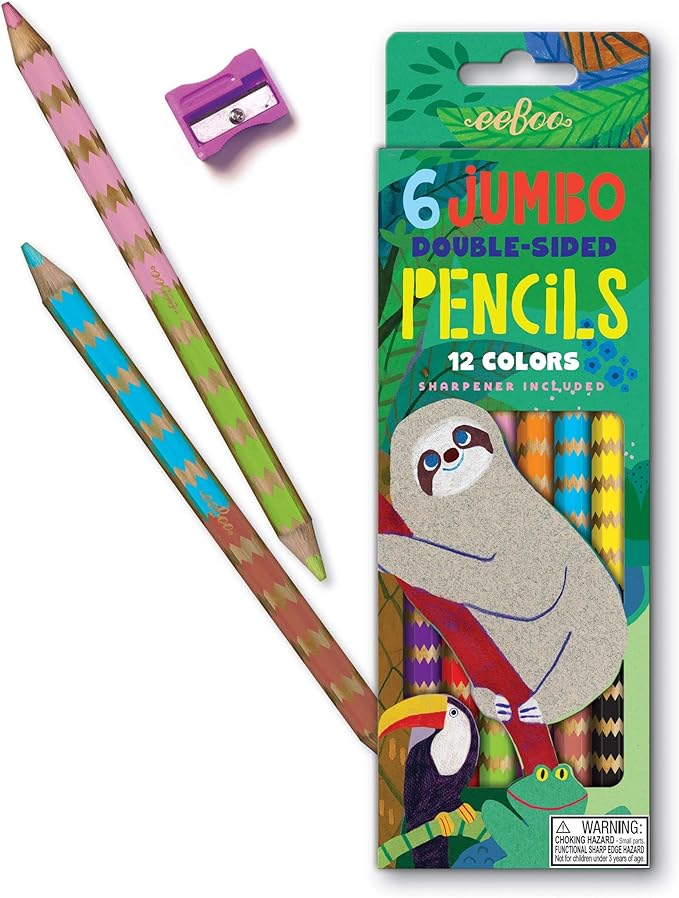 eeBoo: Sloth Jumbo Double-Sided Color Pencils/Set of 6, Inspires Artists of All Ages, Perfect for Doodling, Coloring, Sketching, or Creating Artwork