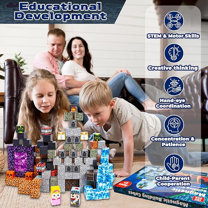 Goody King 150 PCS Magnetic Building Blocks Montessori Magnetic Toys, Build Magnetic Dark Castle Set, STEM Toddler Sensory Building Blocks for Toddler Boys Girls 3 4 5 6 7 8 9 10th Birthday Gift