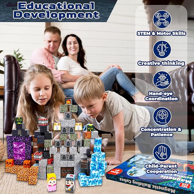 Magnetic Blocks - 150 PCS Build Magnetic Dark Castle Sword Domain World - Magnetic Construction Cube Toys - STEM Montessori Sensory Toys for Toddlers 6 7 8 9 10 Year Old Boys & Girls