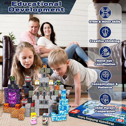 Magnetic Blocks - 150 PCS Build Magnetic Dark Castle Sword Domain World - Magnetic Construction Cube Toys - STEM Montessori Sensory Toys for Toddlers 6 7 8 9 10 Year Old Boys & Girls