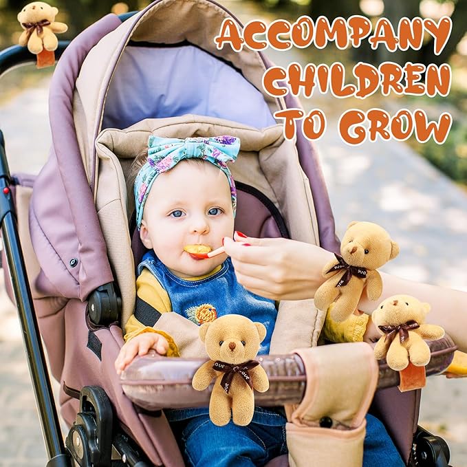 Ceenna 16 Pcs Valentine's Day Bear Stuffed Animal Slap Bracelets Plush Bear Slap Bracelets Adorable Bear Slap Wrist Bracelets Bulk for Birthday Party Favors Goodie Bag Fillers(Bear,Khaki)