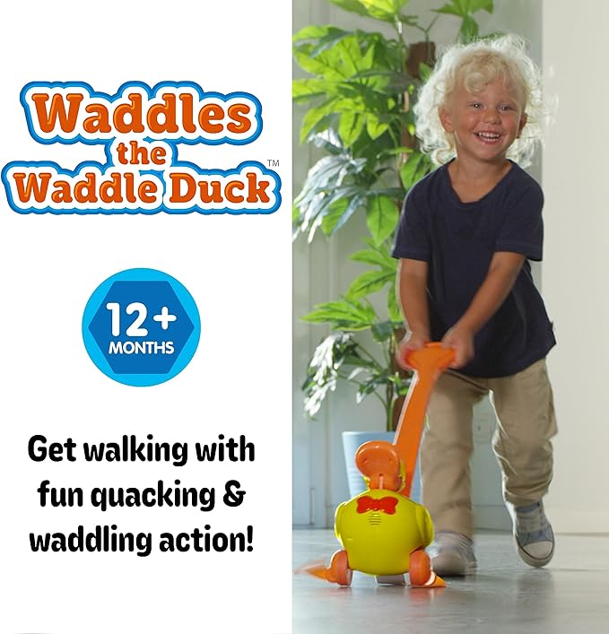Baby to Toddler Push Toy with Quacking Sounds and Waddling Action, Walking Toy for 1-3 Year Olds, Great for 1 Year Old Learning to Walk - Yellow