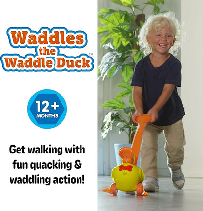Baby to Toddler Push Toy with Quacking Sounds and Waddling Action, Walking Toy for 1-3 Year Olds, Great for 1 Year Old Learning to Walk - Yellow