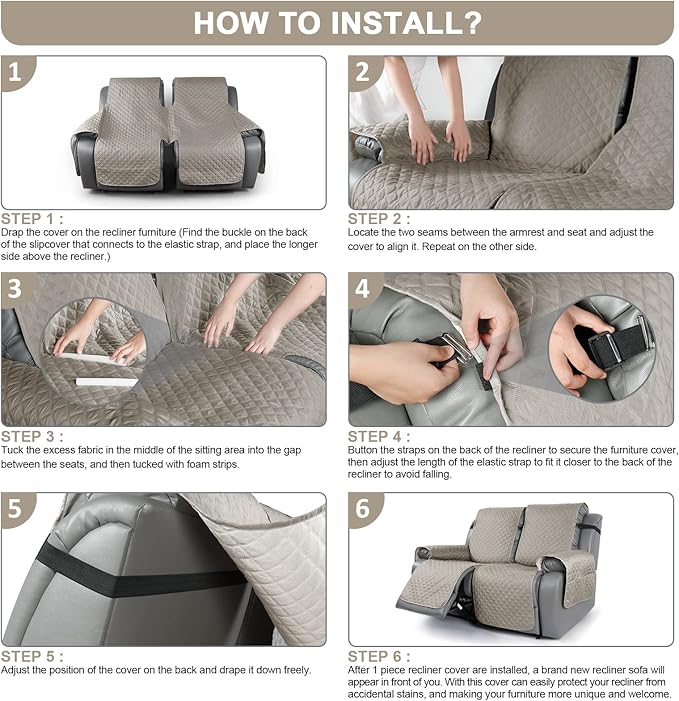 TAOCOCO Loveseat Recliner Cover Non-Slip Sofa Slipcover, Pet Cover for Loveseat Recliner with Elastic Straps, Washable Reclining Loveseat Cover Recliner Furniture Protector (2 Seater, Sand)