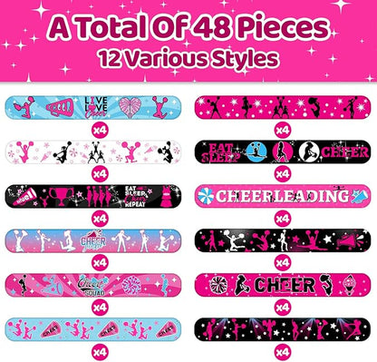 48PCS Cheerleading Slap Bracelets Sport Decor and Party Favors, Perfect for Cheerleading Birthday Decorations and Goodie Bags for Girls and Women