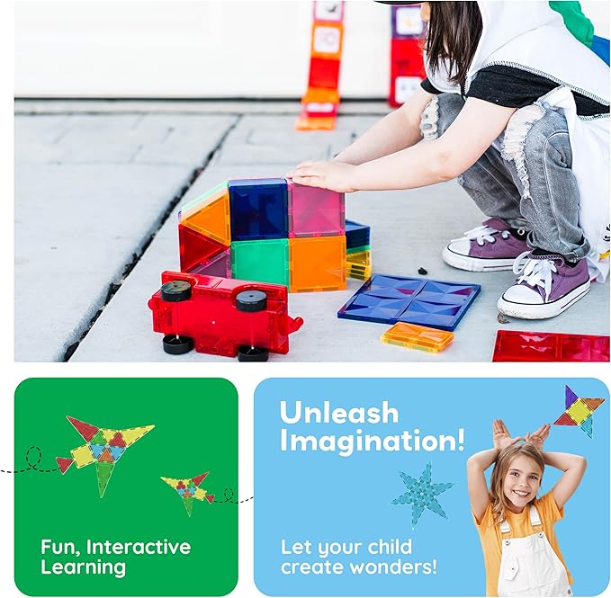 PicassoTiles Magnetic Tiles 60pcs Kids Toys Classroom Sensory Toy for Toddlers STEM Learning Building Blocks, Montessori Pretend Play Magnet Tile Construction Stacking Block Boys Girls Ages 3+ PT60