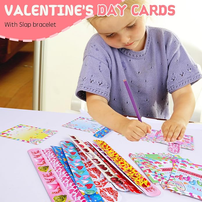 Valentines day gifts - 48Pcs Valentines Slap Bracelets toys for Kids School Class Classroom Valentines Day Cards Gifts Prizes Party Favors