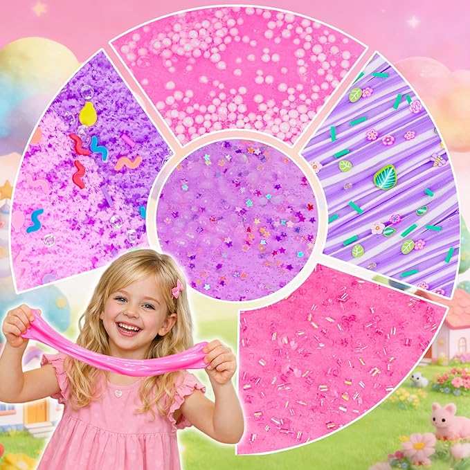 12 Pack Slimes, Pink Slime Kids, Clear Butter Cloud Slime kit for Girls Ages 8-12, for Kids Slime Party Favors Goodie Bag Easter Basket Stuffers, 4 5 6 7 8 9 10 Year Old Girl Birthday Gift Cute Stuff