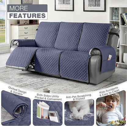 TAOCOCO Recliner Sofa Slipcover Couch Covers for 3 Cushion Couch, Pet Sofa Cover for 3 Seat Recliner Sofa, Washable Reclining Sofa Cover Furniture Protector with Elastic Straps(3 Seater, Bluish Grey)