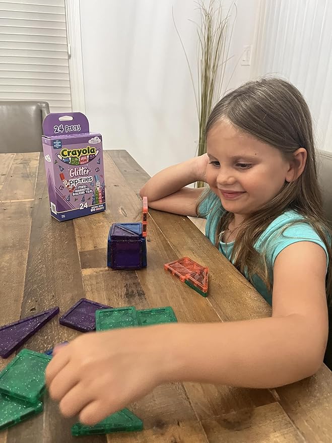 CreateOn Crayola Mini Magnetic PIP-Tiles, Building Set for Kids, Magnetic Building Easter Toys for Kids, STEM Travel Toys for Boys and Girls Ages 3+, 24-Piece Set (Glitter)