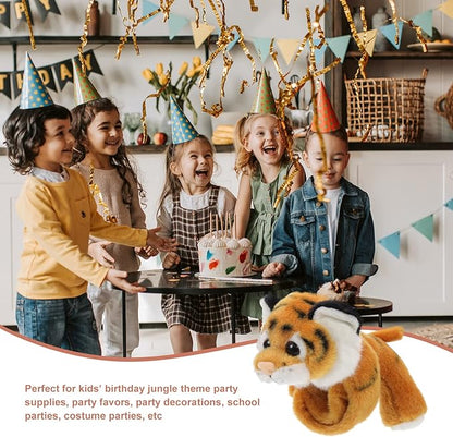 Kisangel 1pc Slap Bracelets Huggables Plush Animals Slap Band Wrist Huggers Animals for Kids Birthday Party Supply(Brown Tiger)