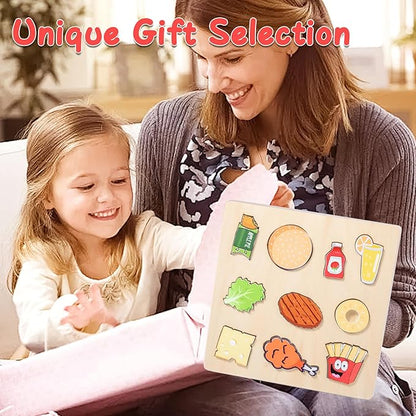 Adena Montessori Wooden Puzzles Play Fake Kitchen Fast Food Toys for Kids 2 3 4 Years Old