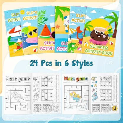 BZaber Summer Beach Coloring Books - 24Pcs Summer Game DIY Art Drawing Book Bulk Including Lemon Coconut Crab Flamingo Beach Pool Summer Patterns for Summer Holiday Classroom Rewards Goodie Bag Filler
