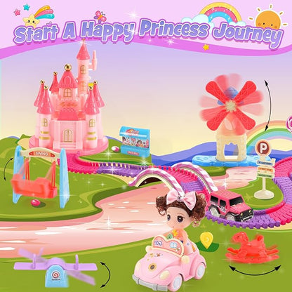 Princess Toys: 258pcs Toys for 3 4 5 6 Year Old Girls Kids Car Track Toy Set with Doll Caslte Barbi Car 4 Year Old Girl Birthday Gifts Pink Toys for Girls 3-5 Toddler Girl Toys Age 3-6