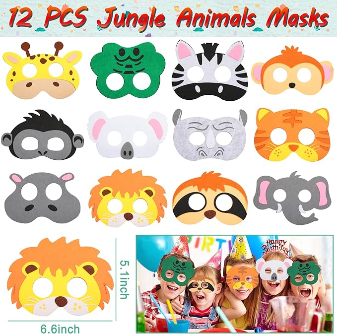 Jungle Safari Party Favors Set 84 PCS Wild Animals Theme Masks Sticker Keychains Straws Slap Bracelets Bubble Sticks Gift Bags for Kids Birthday Party Baby Shower Goodie Bag Fillers Jungle Safari