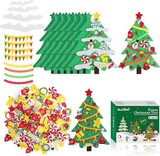 Elcoho 30 Kits Creative DIY Foam Christmas Tree for Making Funny Tree Assortment Christmas Foam Stickers for Holidays Party Activities