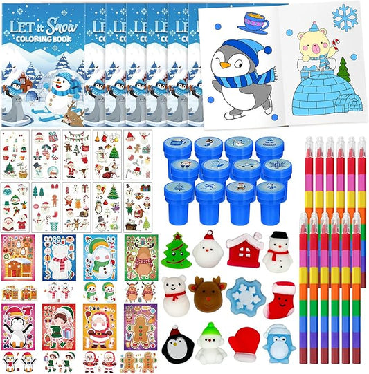 Cinrobiye 72 Pieces Winter Frozen Party Favors Winter Arctic Animals Coloring Books Tattoo DIY Sticker Stampers Class Reward Prizes for Christmas Holiday Winter Party