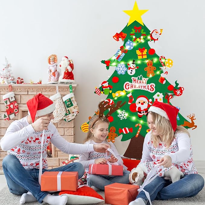Max Fun DIY Felt Christmas Tree Set 3.2Ft with 41 Ornaments for Kids Toddlers Home Wall Hanging Felt Christmas Craft Kits Xmas Decoration Party Supplies