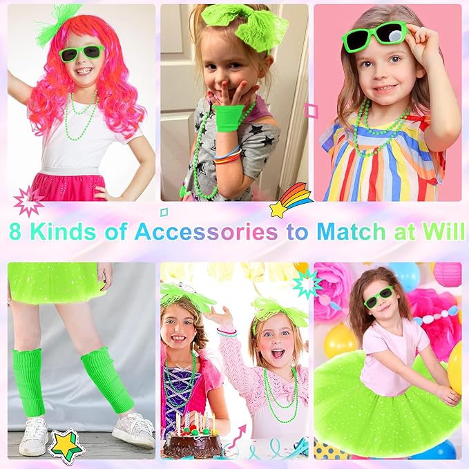 80s Outfit for Kids, 80s Costumes Accessories for Kids, 80s Outfits for Girls Cosplay 1980s Theme Retro Party
