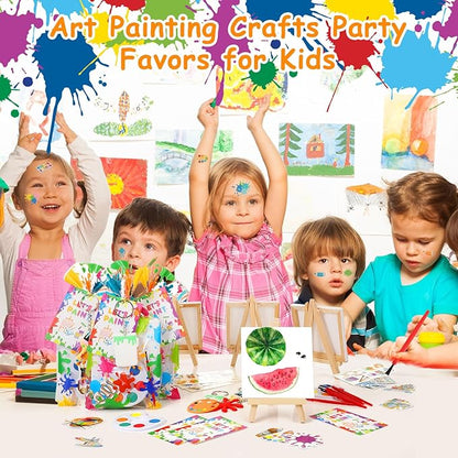 HyDren Paint Party Favors Include Mini Watercolor Paint Set Small Painting Canvas with Easel Palette Brush Paint Stickers Tattoo Sticker Keychain for Class Birthday Art Party(189 Pcs, Creative Style)