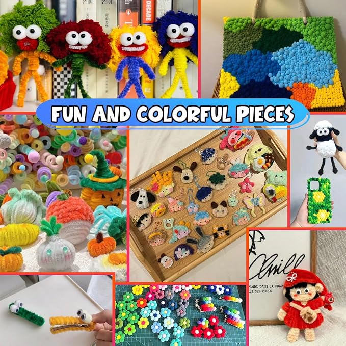 Kids DIY Arts & Crafts Rich Materials 1300+ Pcs Including Feathers, Pipe Cleaner,Wiggle Eyes, Pompoms, Colours Paper,Bells, Sticks,Beads for Chenille Stems and More Crafting Items Supplies