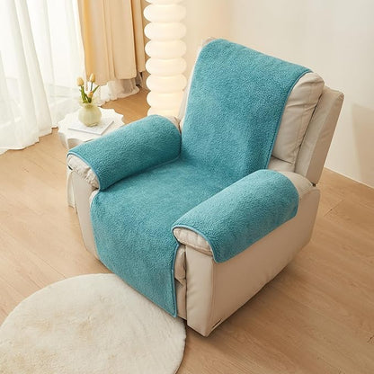 vctops Sherpa Fleece Recliner Chair Cover Super Soft Warm Plush Sofa Slipcover Furniture Protector Non Slip Washable Reclining Chair Cover for Kids, Pets (Lake Blue,22"x82")